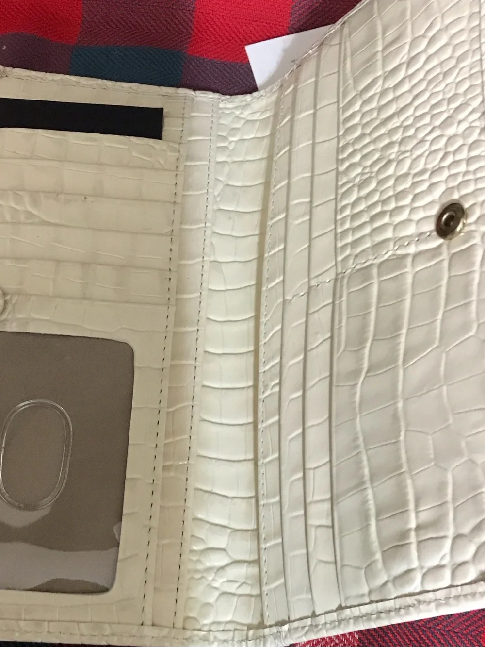 Brahmin White Croc-Embossed Foldover Clutch with Gold Plate